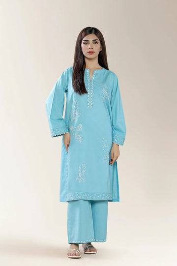 Embroidered Cambric Blue 2PC