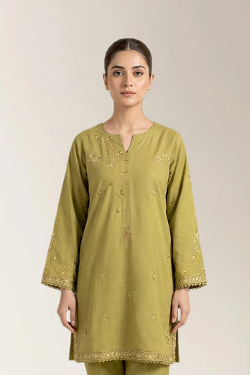 Embroidered Khaddar-Olive Green 2PC