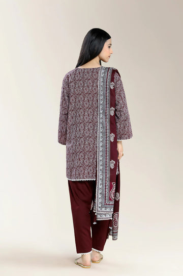Printed Viscose-Plum 3Pc