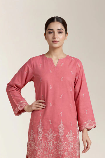 Embroidered Khaddar-Coral 2PC