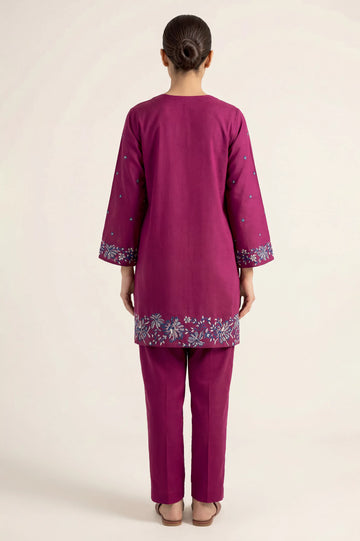 Embroidered Cottel-Magenta 2PC