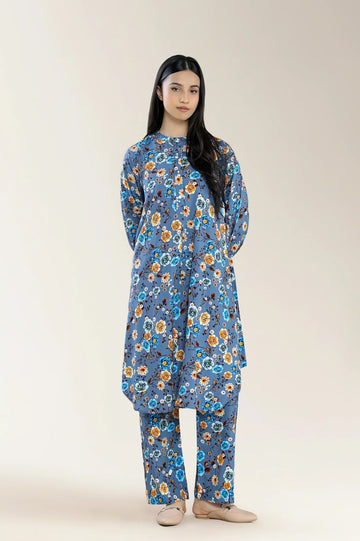 Basic Printed Viscose Linen Blue 2Pc