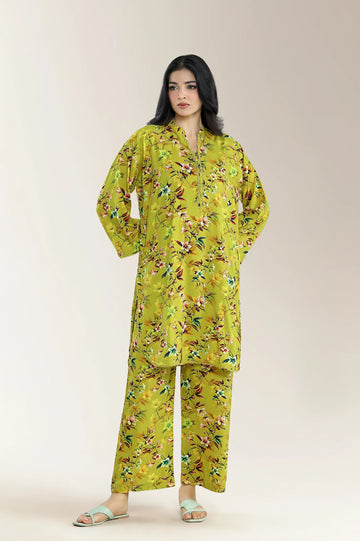 Printed Viscose Linen Olive 2Pc