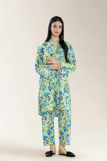 Basic Printed Viscose Linen-Mint 2PC