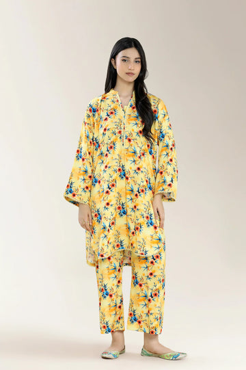 Basic Printed Viscose Linen-Yellow 2PC
