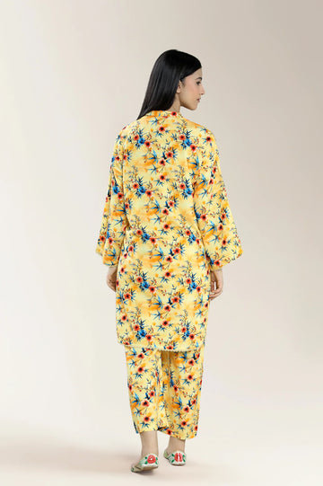 Basic Printed Viscose Linen-Yellow 2PC