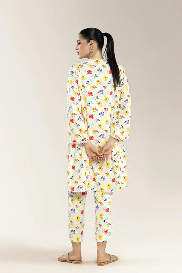 Basic Printed Viscose Linen-Light Beige 2PC