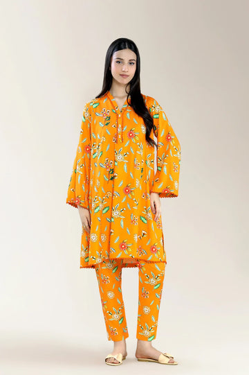 Basic Printed Viscose Linen Orange 2Pc