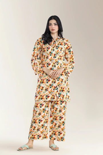 Printed Viscose Linen-Light Peach 2Pc