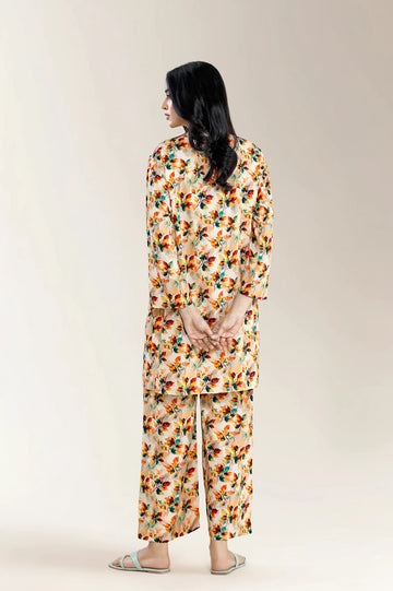 Printed Viscose Linen-Light Peach 2Pc