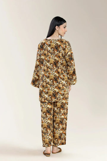 Basic Printed Viscose Linen Light Brown 2Pc