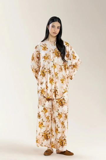 Basic Printed Viscose Linen-Light Peach 2PC