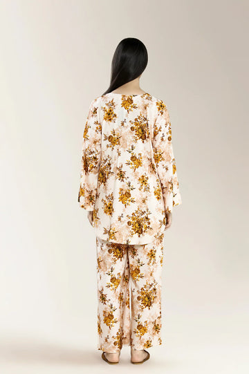 Basic Printed Viscose Linen-Light Peach 2PC