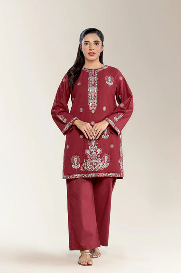 Embroidered Banadora Maroon 2PC