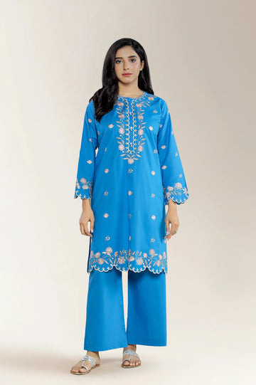 Embroidered Cambric Blue 2PC