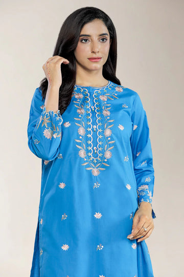 Embroidered Cambric Blue 2PC
