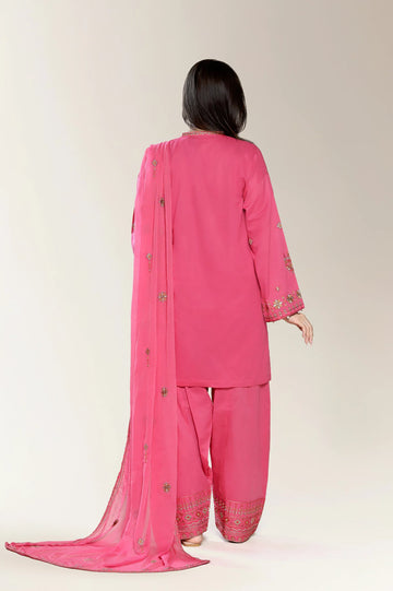 Embroidered Cambric-Fushia 3PC