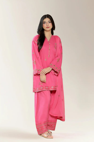 Embroidered Cambric-Fushia 3PC