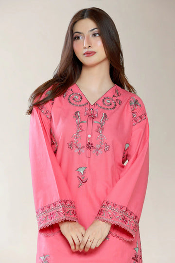 Embroidered Self Jacquard-Coral 2PC