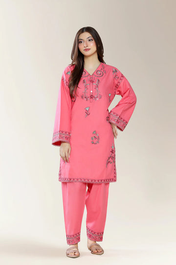 Embroidered Self Jacquard-Coral 2PC