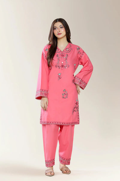 Embroidered Self Jacquard-Coral 2PC