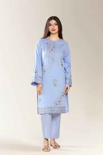 Embroidered Cambric-Lilac 2PC