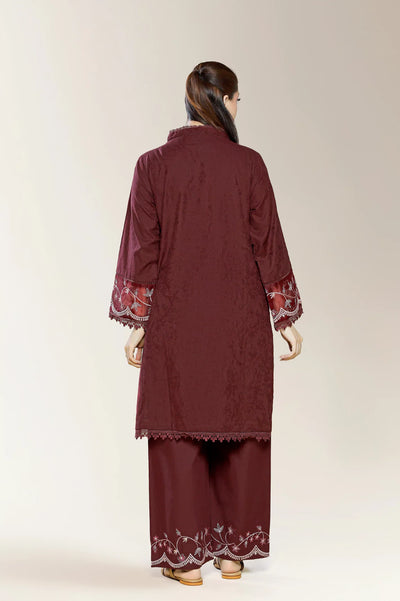 Embroidered Self Jacquard-Maroon 2PC