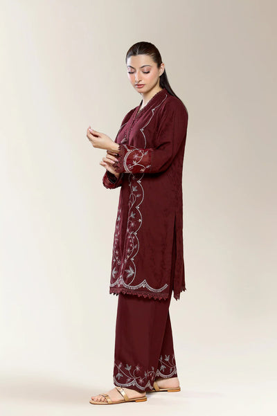 Embroidered Self Jacquard-Maroon 2PC
