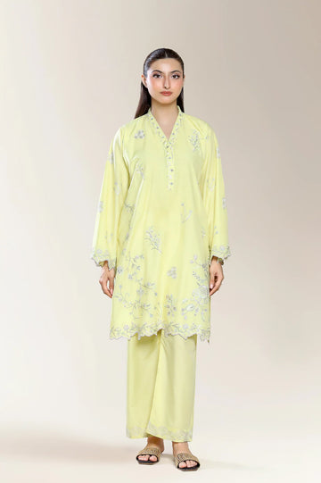 Embroidered Staple Cotton-Yellow 2PC