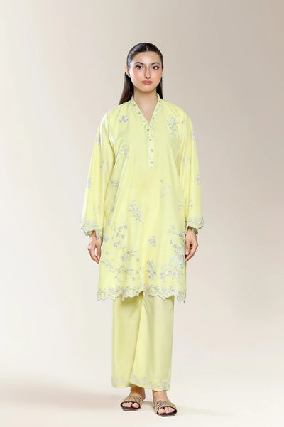 Embroidered Staple Cotton-Yellow 2PC