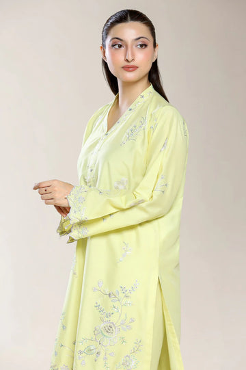 Embroidered Staple Cotton-Yellow 2PC