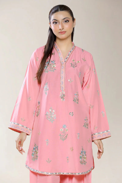 Embroidered Stapple Cotton-Pink 2PC