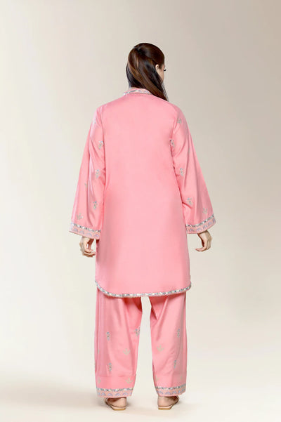 Embroidered Stapple Cotton-Pink 2PC