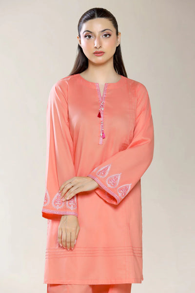 Embroidered Cambric-Coral 2PC
