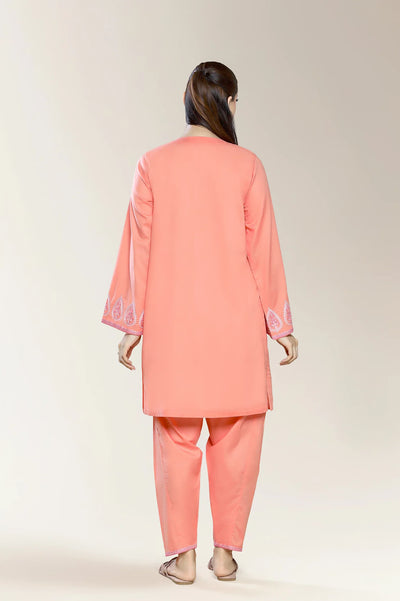 Embroidered Cambric-Coral 2PC
