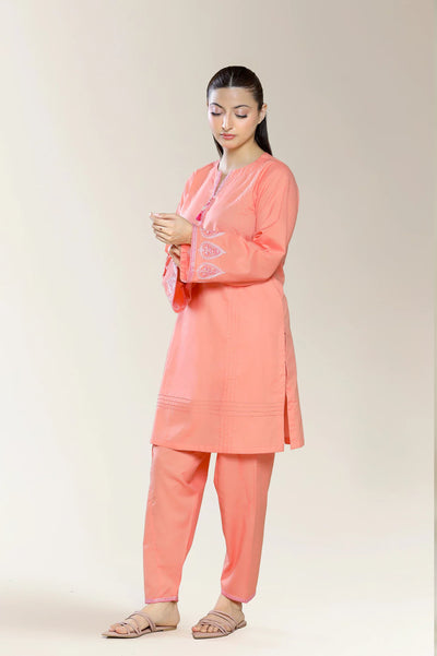 Embroidered Cambric-Coral 2PC