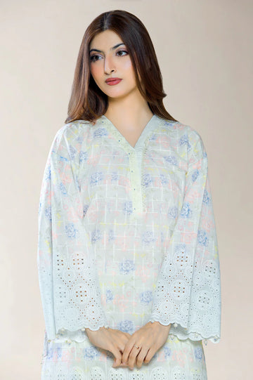 Embroidered Shiffli-White 2PC