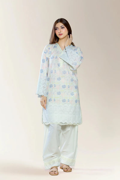 Embroidered Shiffli-White 2PC
