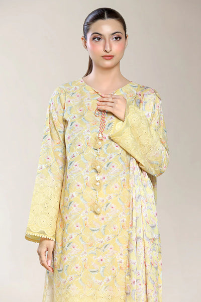 Embroidered Schiffli-Yellow 3PC