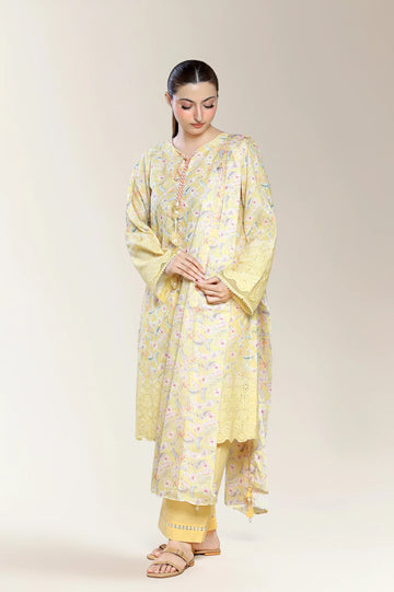 Embroidered Schiffli-Yellow 3PC