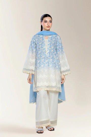 Embroidered Shiffli-Beige 3PC