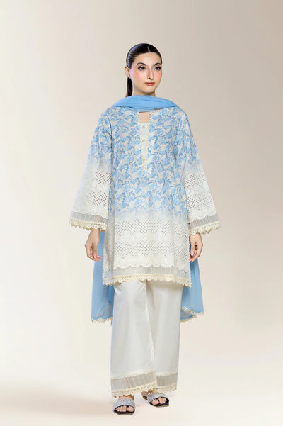 Embroidered Shiffli-Beige 3PC