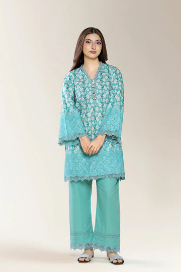 Embroidered Shiffli-Green 2PC