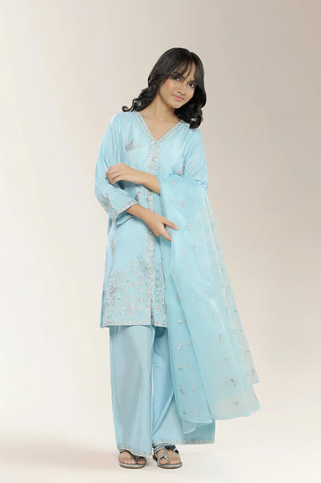 Embroidered Ice Blue Teens 3PC