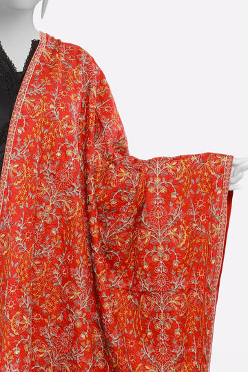 Viscose Red Embroidered Shawl
