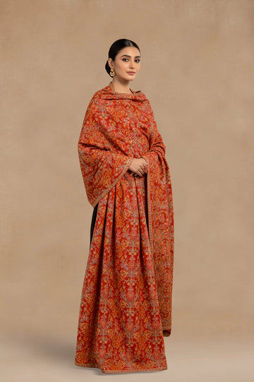 Viscose Red Embroidered Shawl