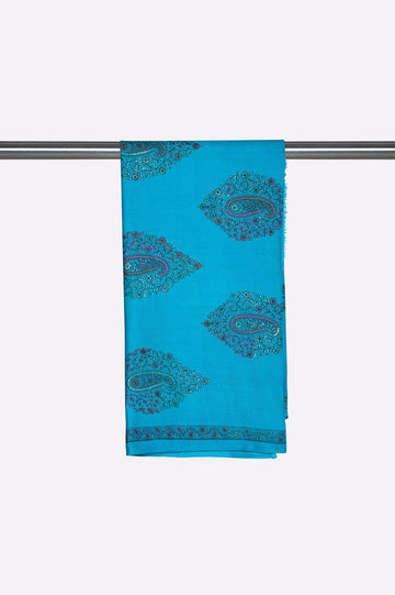 Woolen Teal Embroidered Shawl