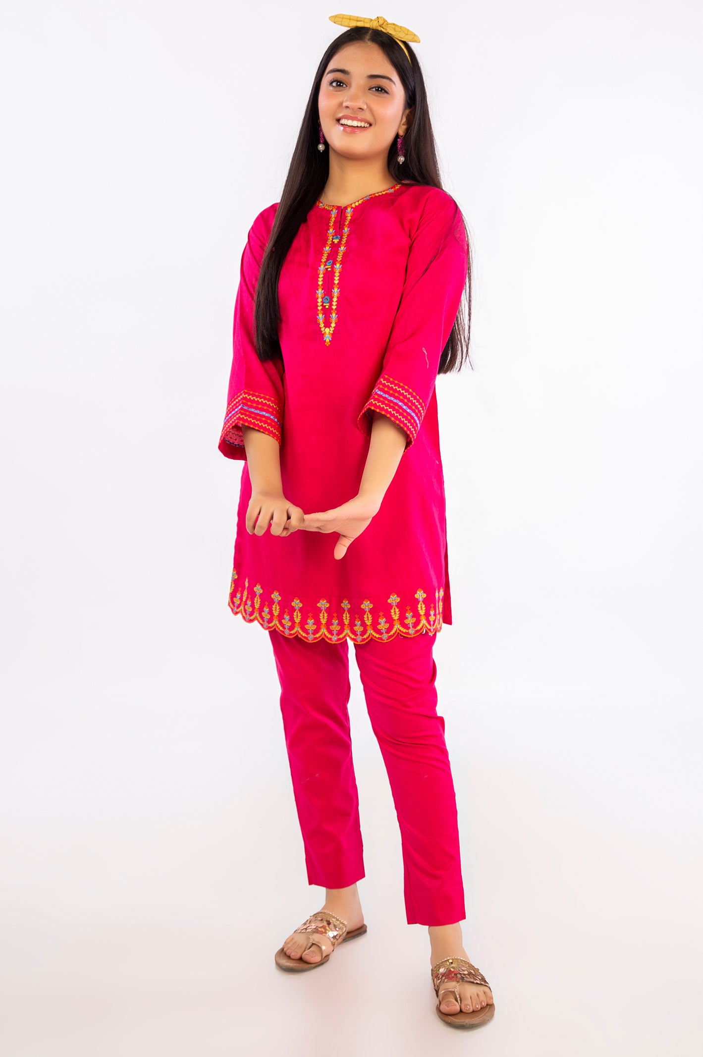 Pink Embroidered Teens 2PC Suit From Diners