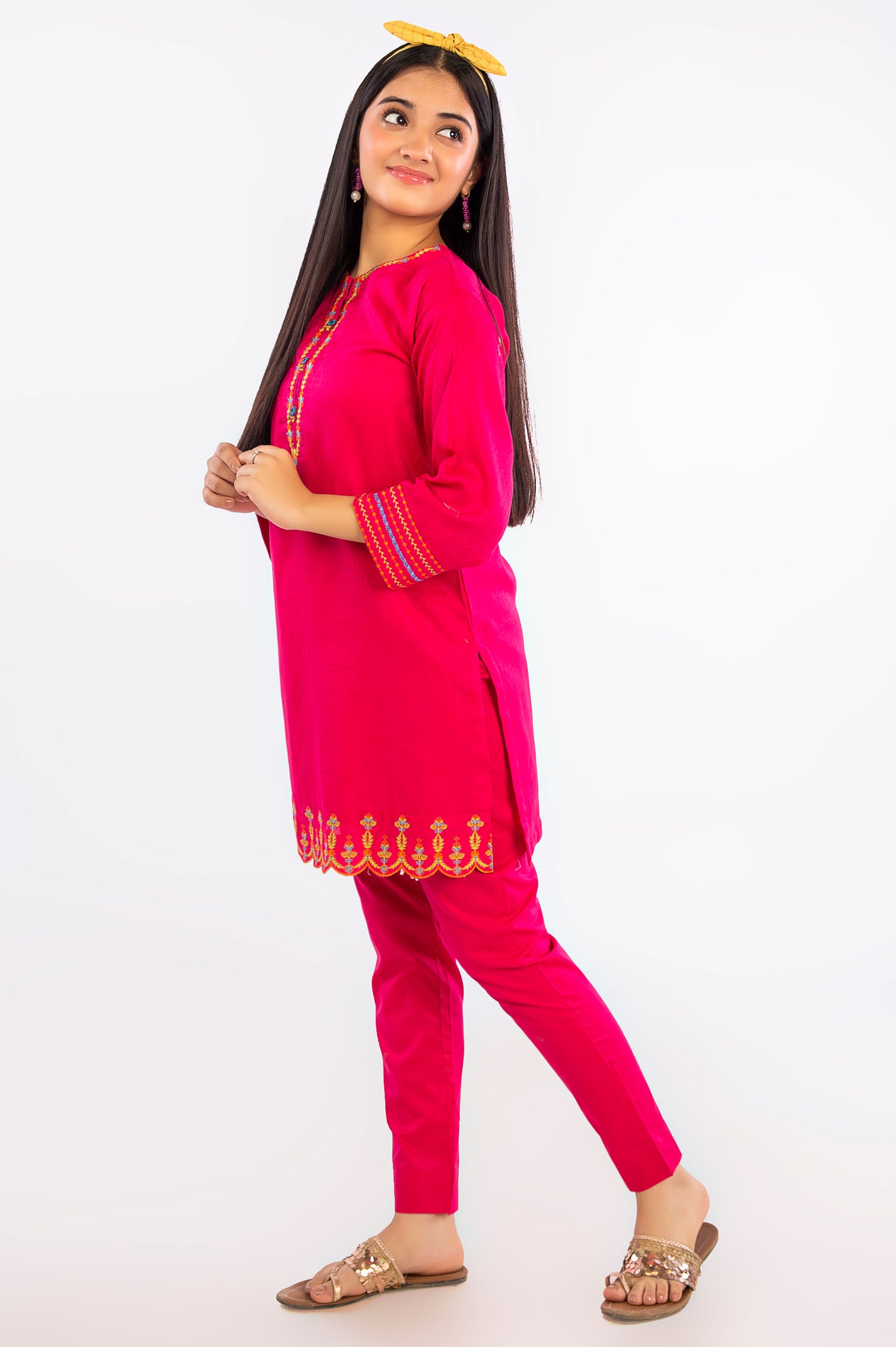 Pink Embroidered Teens 2PC Suit From Diners