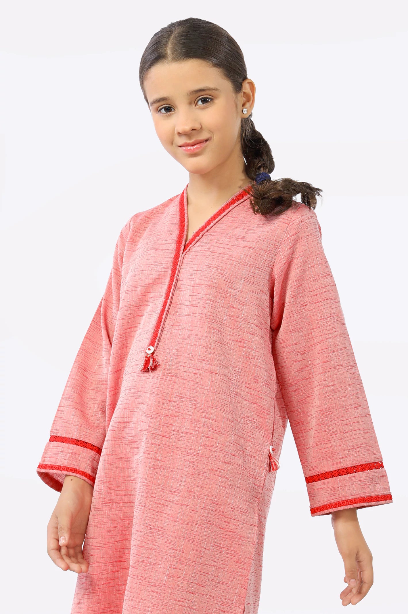 Red Dobby Printed Teens 2PC Suit From Diners